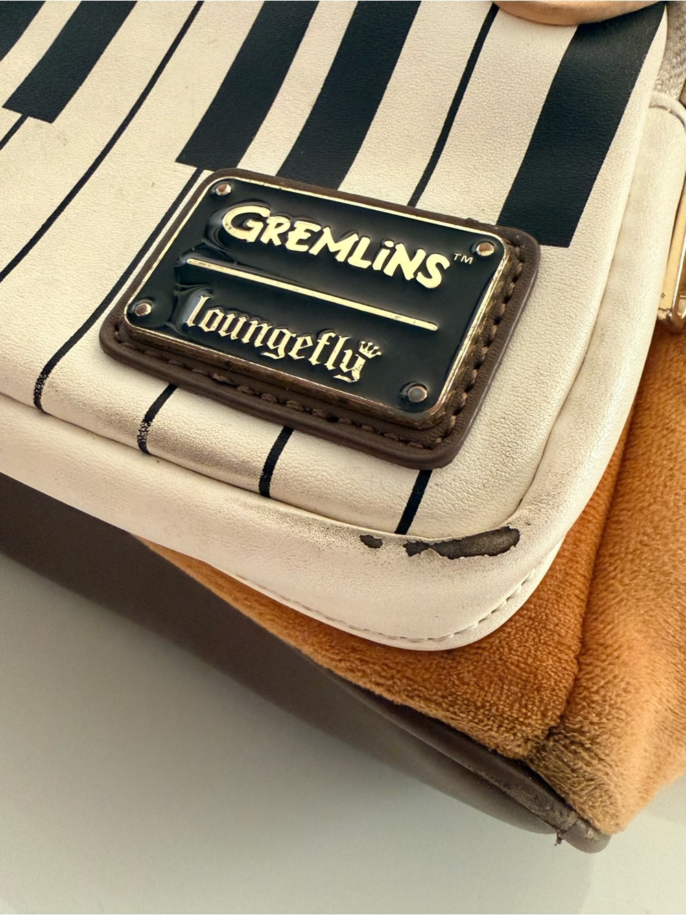 Loungefly Gremlins Piano Stripe Mini Backpack in Cream, Black & Brown - Picture 2 of 7